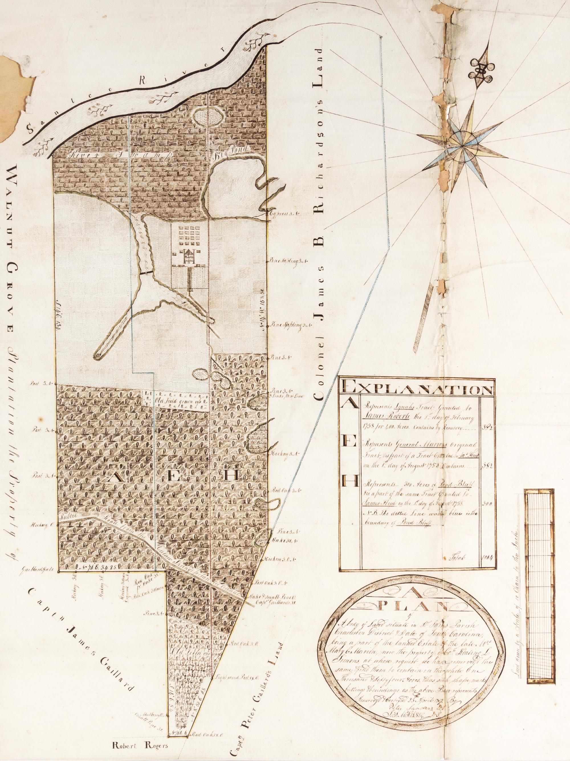 (REVOLUTIONARY WAR) MARION, GENERAL FRANCIS. Folio MS page showing 3 land grants, 1758, SC, land purchased from estate of the Swamp Fox