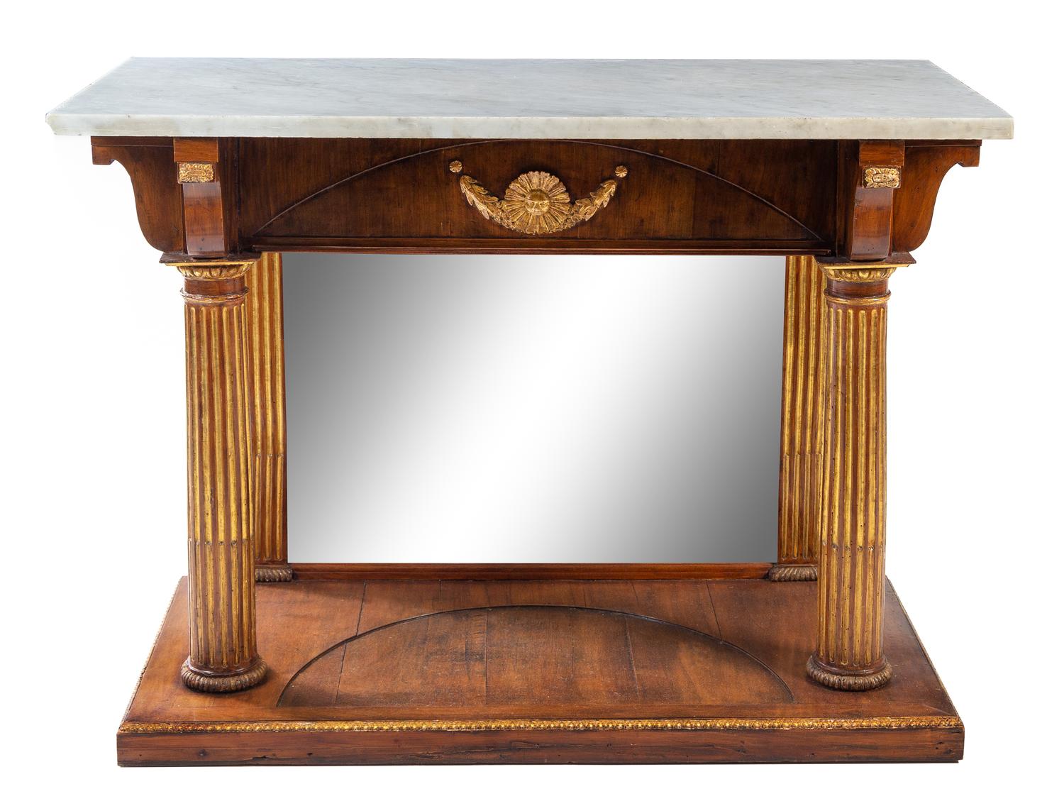 An Italian Parcel Gilt Mahogany Marble-Top Console Table