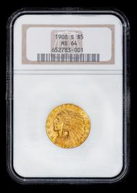 A United States 1908-S Indian Head $5 Gold Coin (NGC MS64)