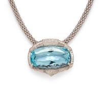BLUE TOPAZ AND DIAMOND PENDANT/NECKLACE