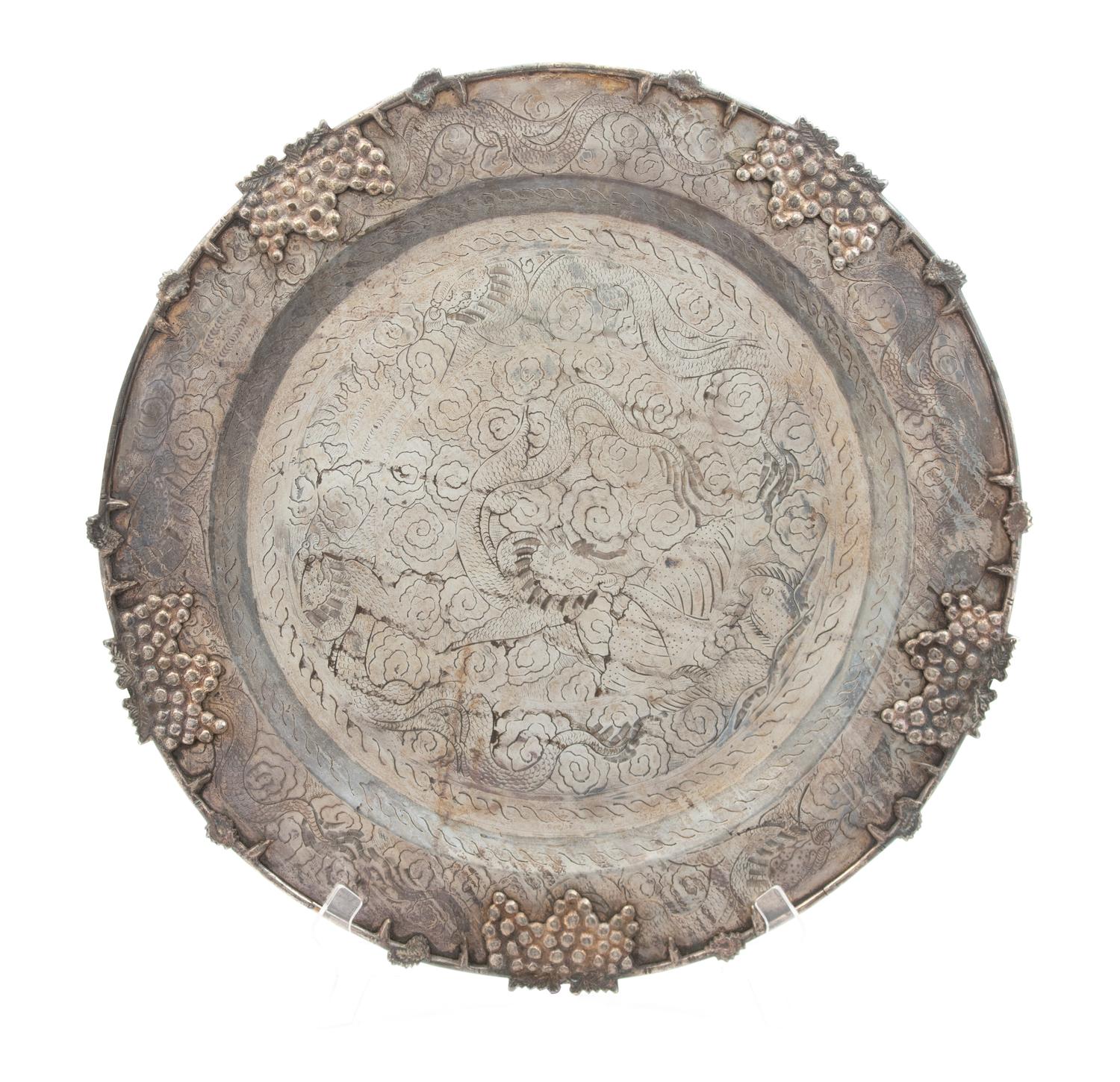 A Chinese Silver Plate Circular Tray Diameter 22 1/4 inches. — 20TH CENTURY