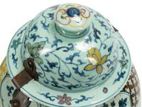 A Pair of Chinese Export Iron Mounted Porcelain Tea Jars