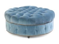 A Velvet-Upholstered Button-Tufted Ottoman