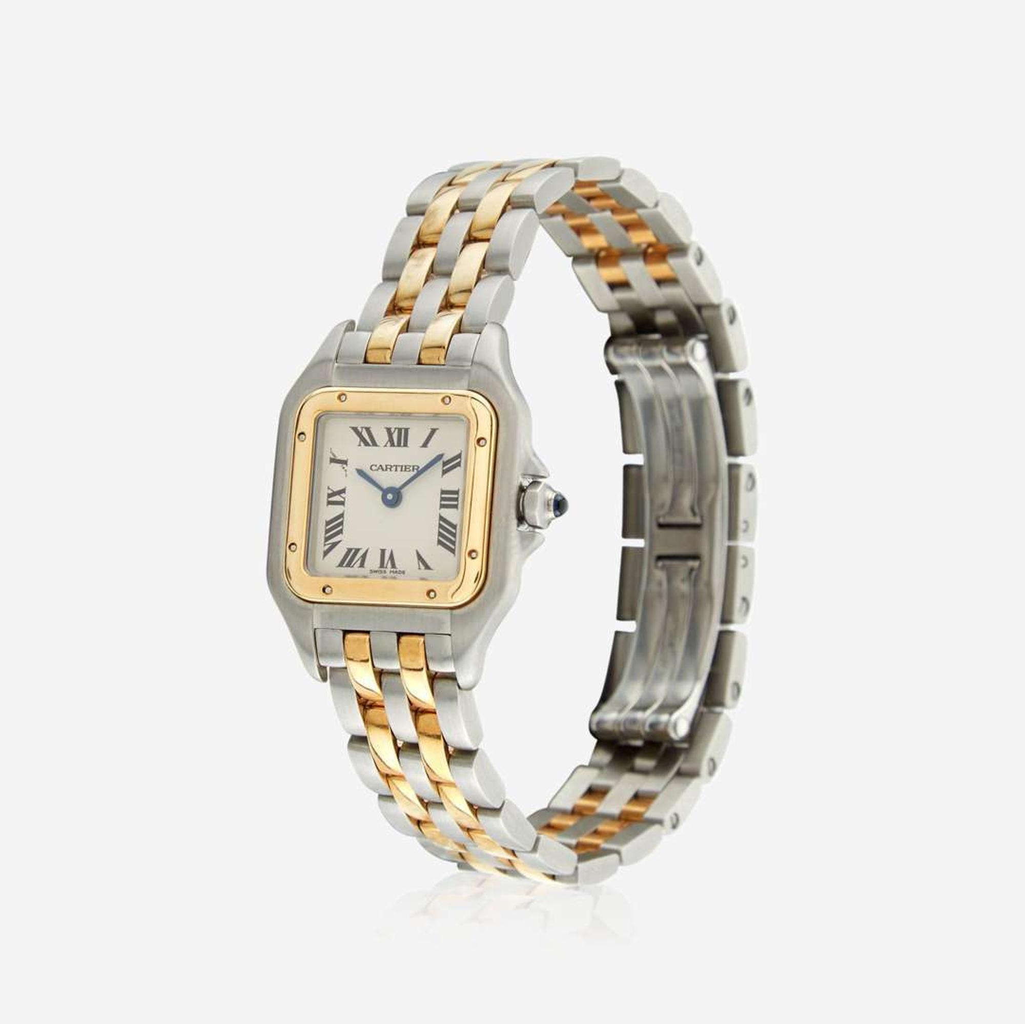 A lady's bicolor stainless steel and gold bracelet watch, Cartier Panthere, Ref. 1120, "Double row"