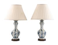 A Pair of Delftware Vases Mounted as Lamps