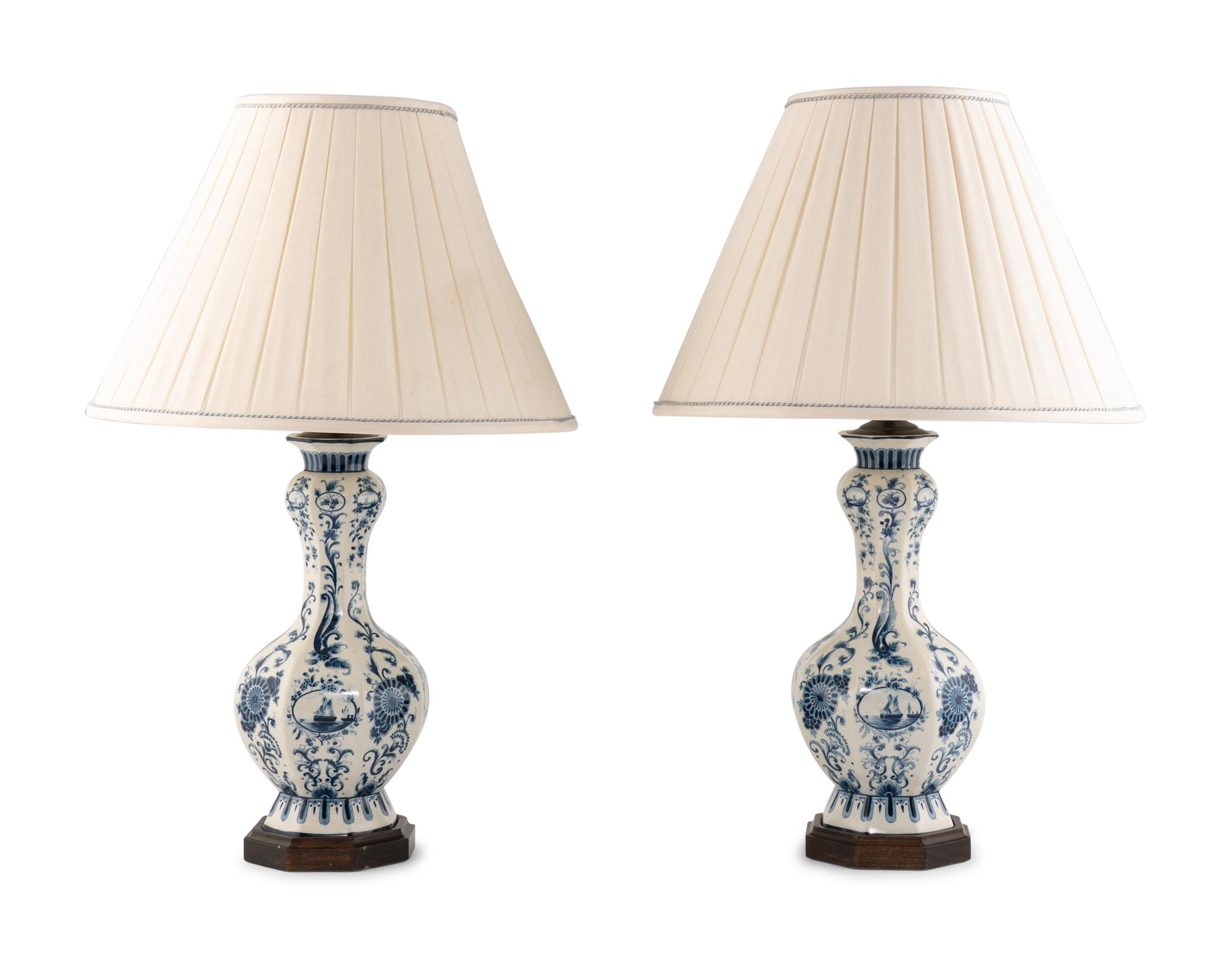 A Pair of Delftware Vases Mounted as Lamps