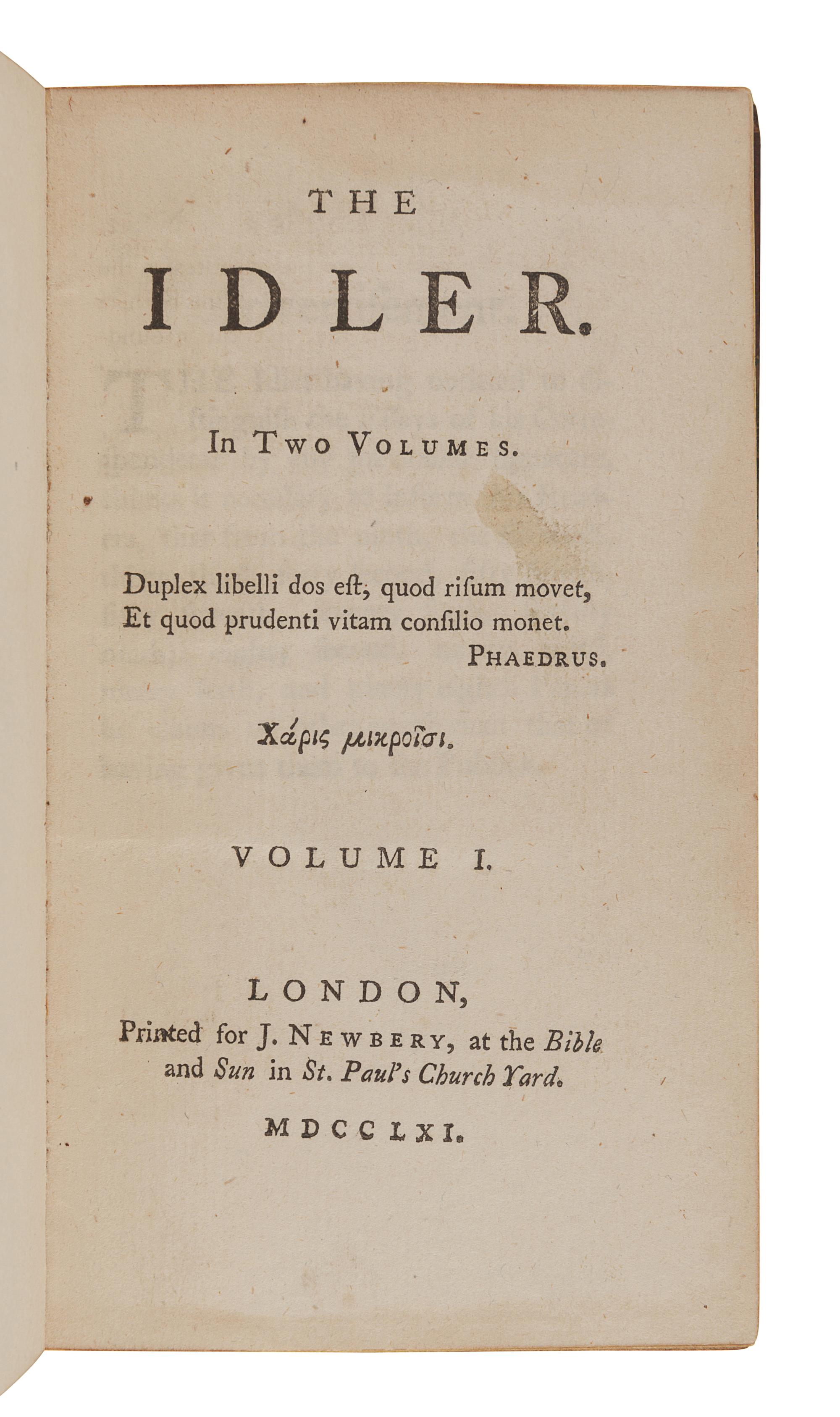 JOHNSON, Samuel (1709-1784). The Idler. London: printed for J. Newbery, 1761.