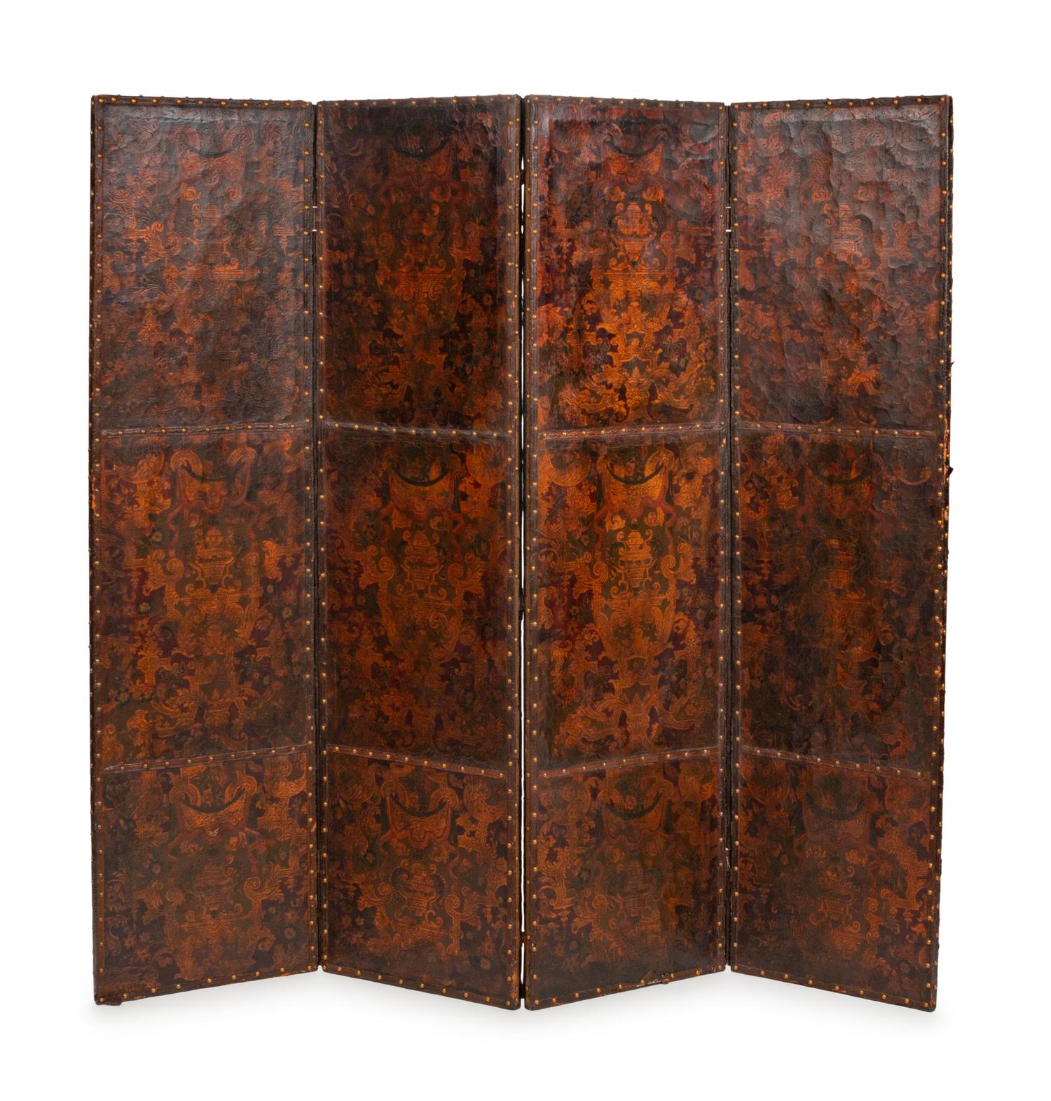 A Spanish Leather Four-Fold Floor Screen — 18TH/19TH CENTURY