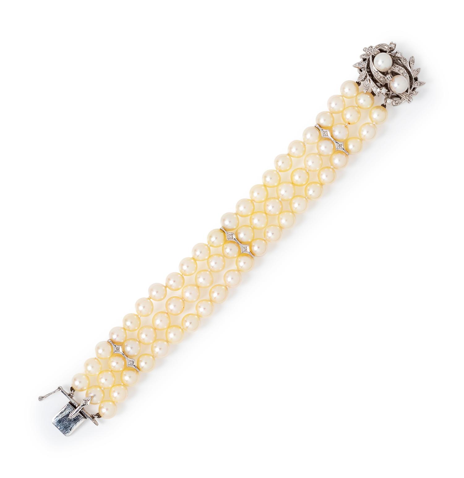 A White Gold, Cultured Pearl and Diamond Bracelet,
