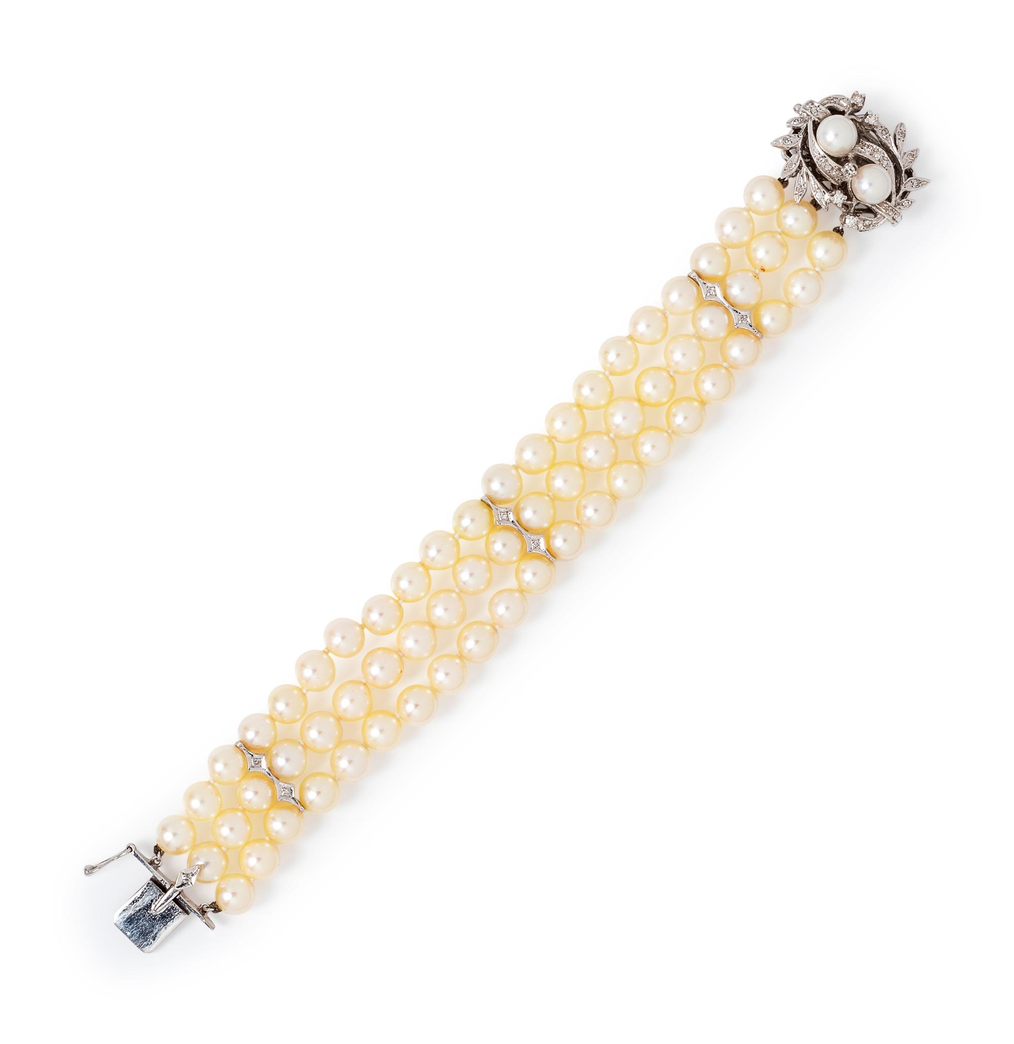 A White Gold, Cultured Pearl and Diamond Bracelet,