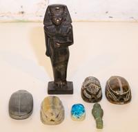 A Collection of Egyptian Carved Stone Articles Height of tallest 9 inches.