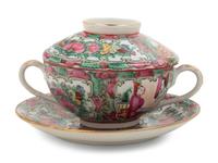 A Large Collection of 128 Export Rose Medallion Porcelain Wares