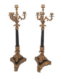 A Pair of French Parcel-Gilt Bronze Four-Light Candelabra