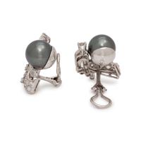CULTURED TAHITIAN PEARL AND DIAMOND EARCLIPS