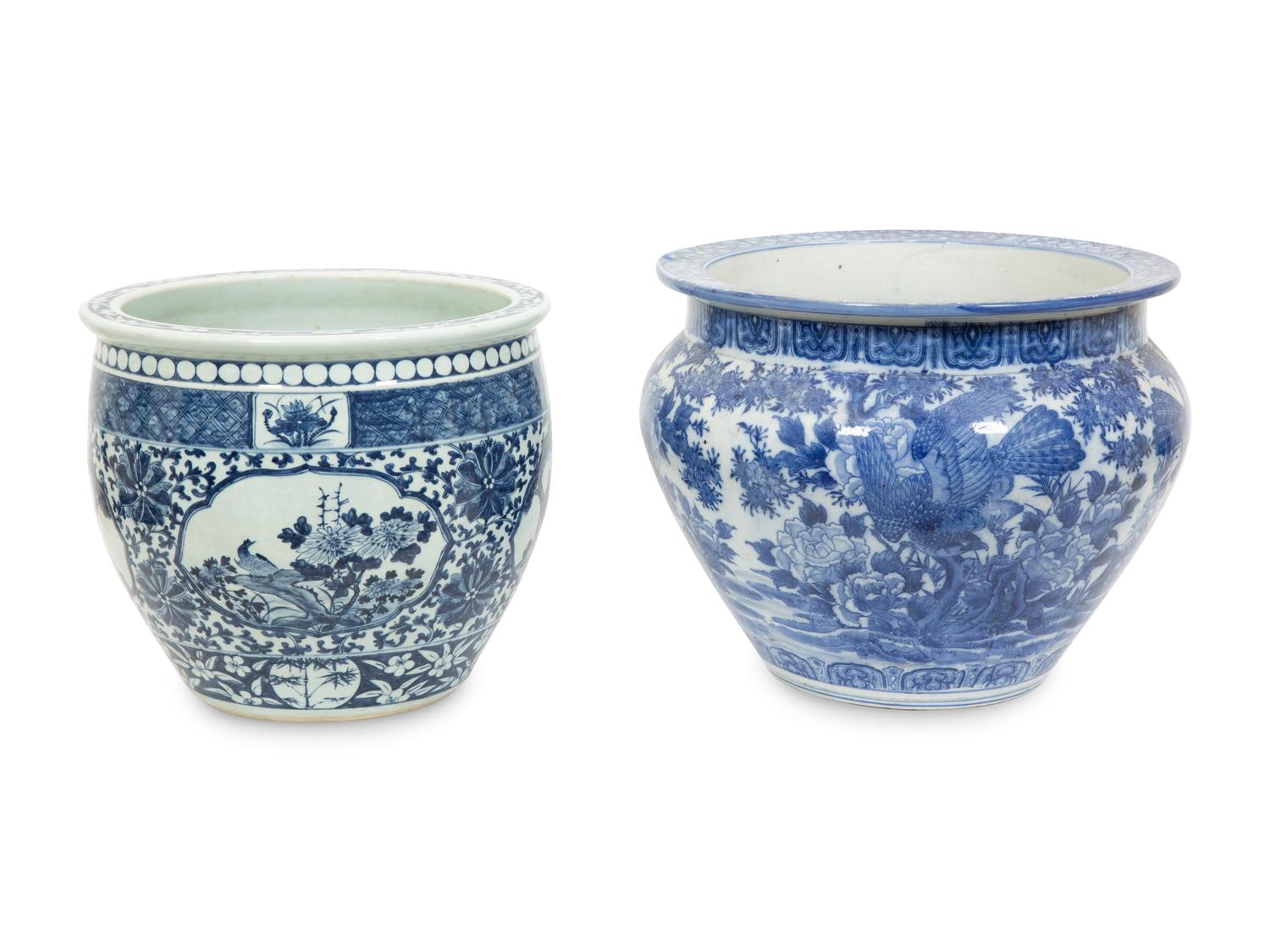 Four Chinese Blue and White Ceramic Jardinieres