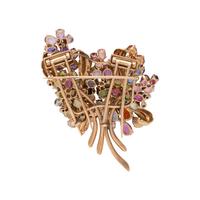 RETRO, ROSE GOLD, MULTIGEM AND DIAMOND DOUBLE CLIP BROOCH