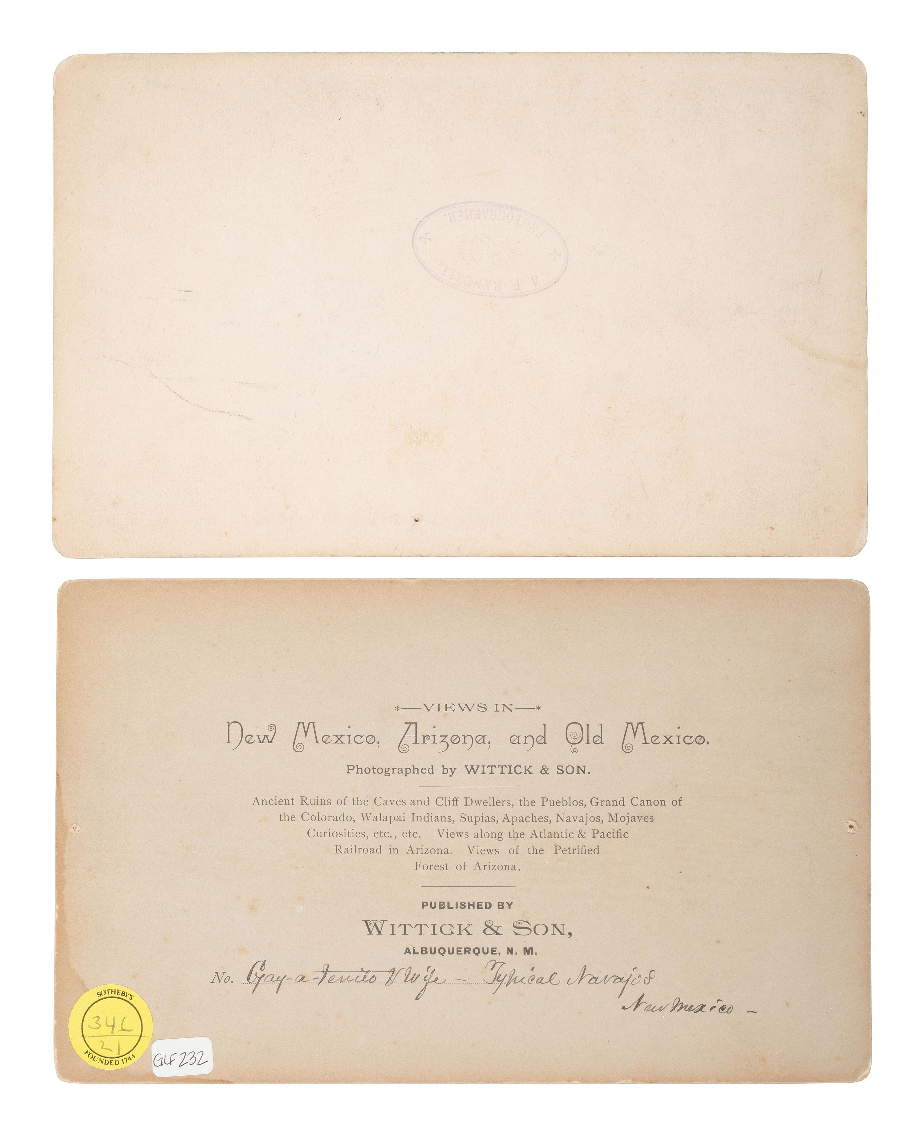 [NATIVE AMERICANS]. 2 boudoir photographs of Southwestern Indians by RANDALL and WITTICK, incl. Apache Chief Chihuahua.