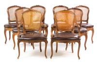 A Set of Eight Louis XV Style Walnut Dining Chairs Height 37 inches. — LATE 19TH CENTURY