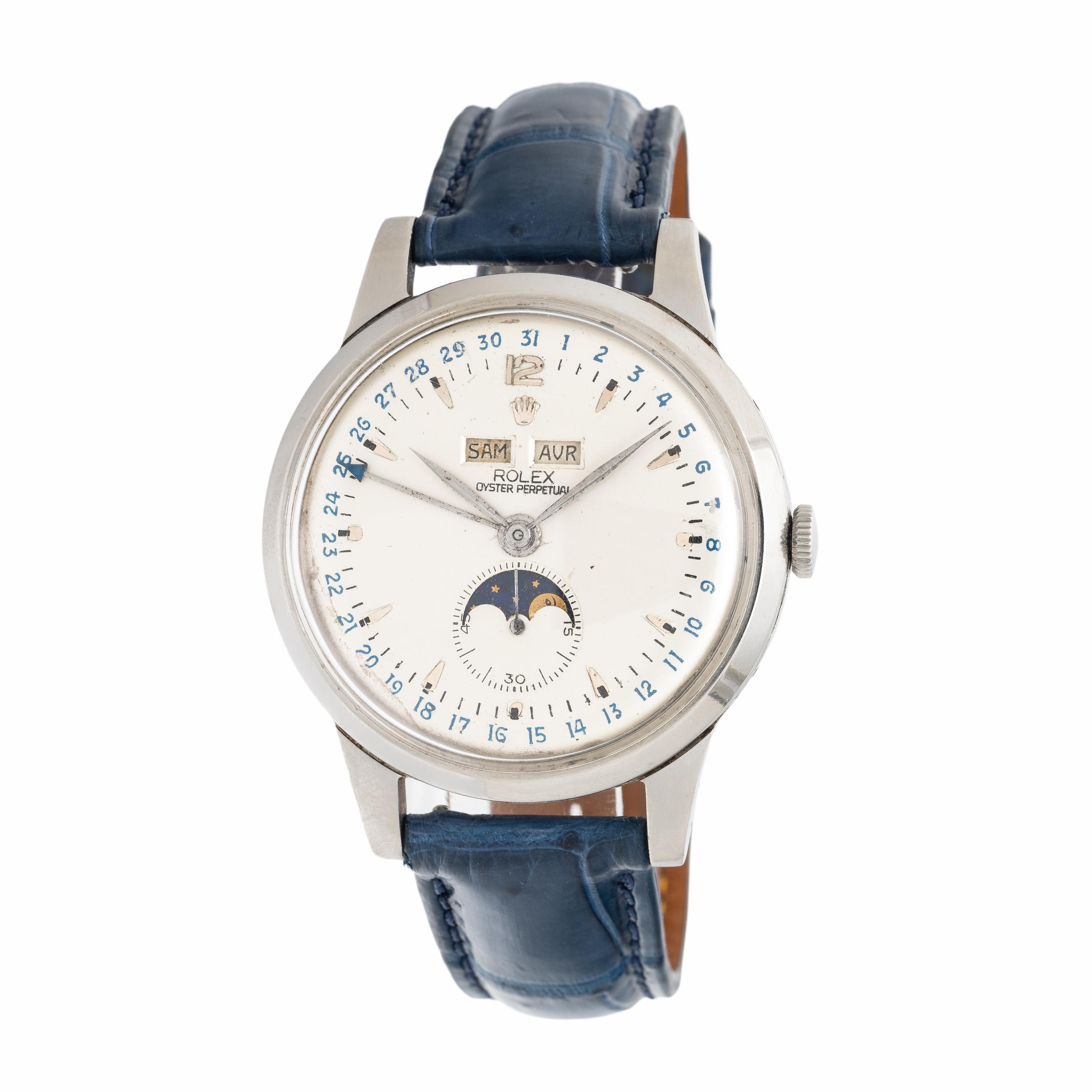 Rolex, Ref. 8171, Stainless Steel 'Padellone' Triple Calendar Moonphase Watch, Circa 1949, with Box