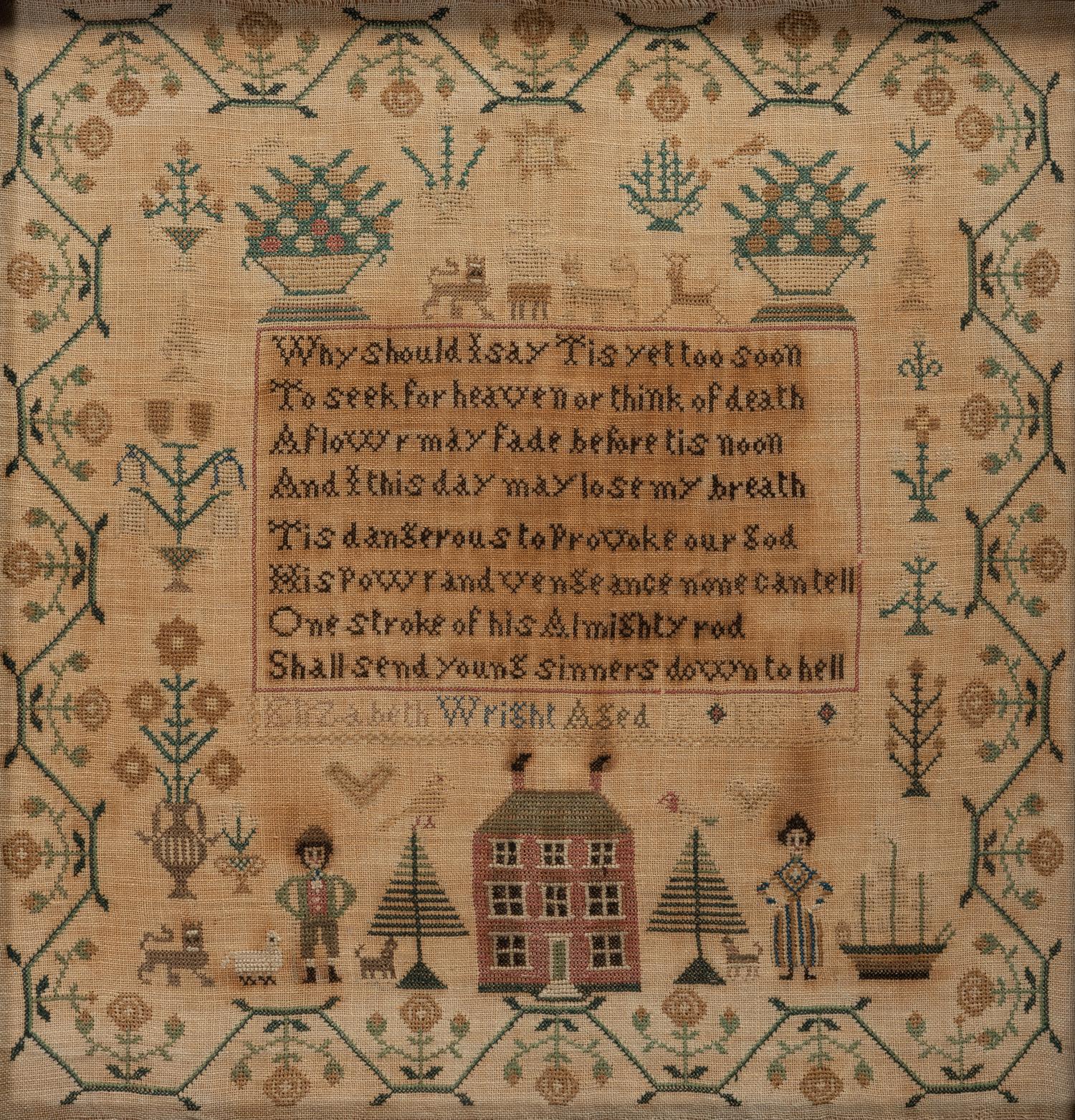 An American Schoolgirl's Needlework Sampler, Wrought by Elizabeth Wright