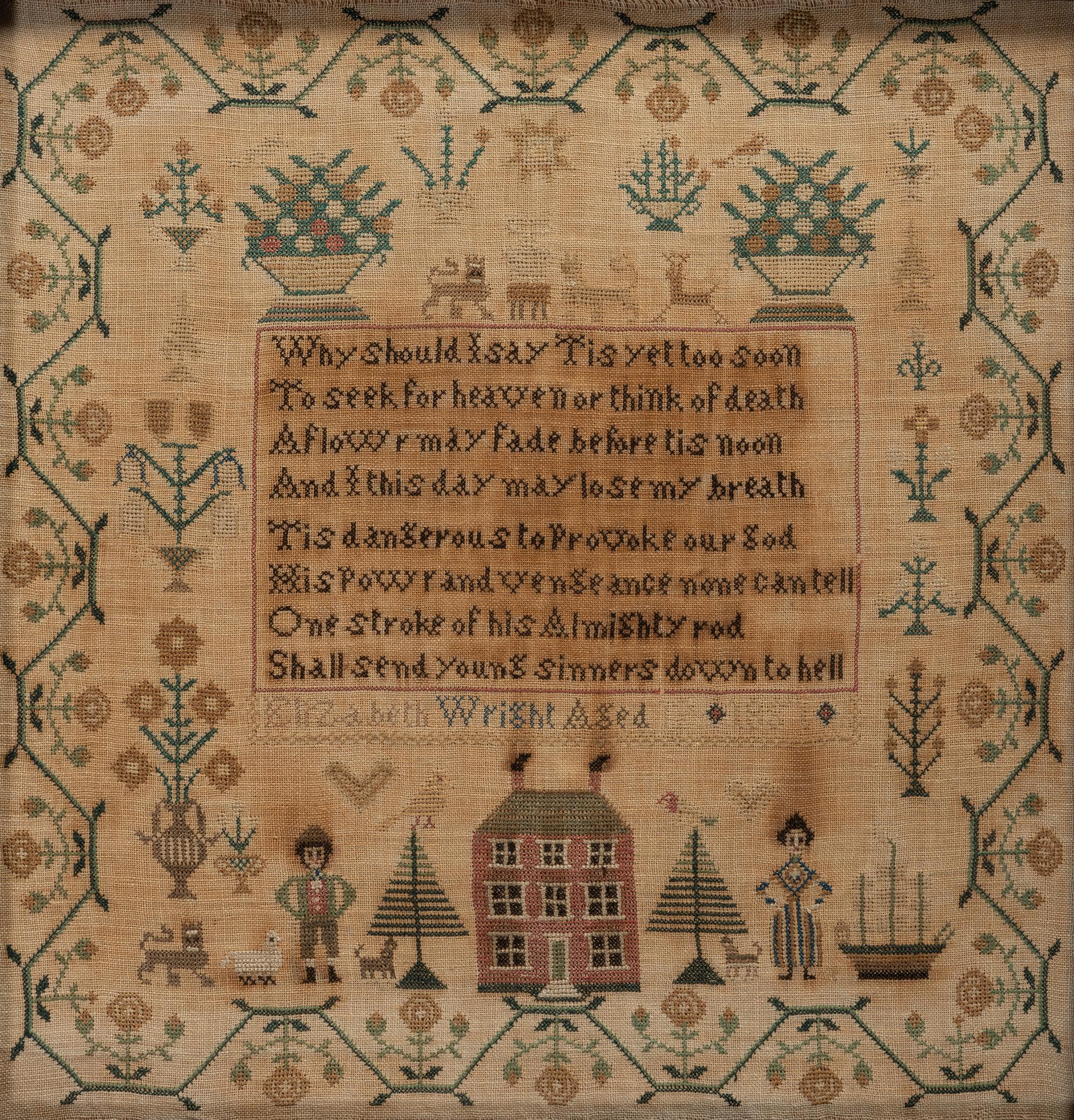 An American Schoolgirl's Needlework Sampler, Wrought by Elizabeth Wright