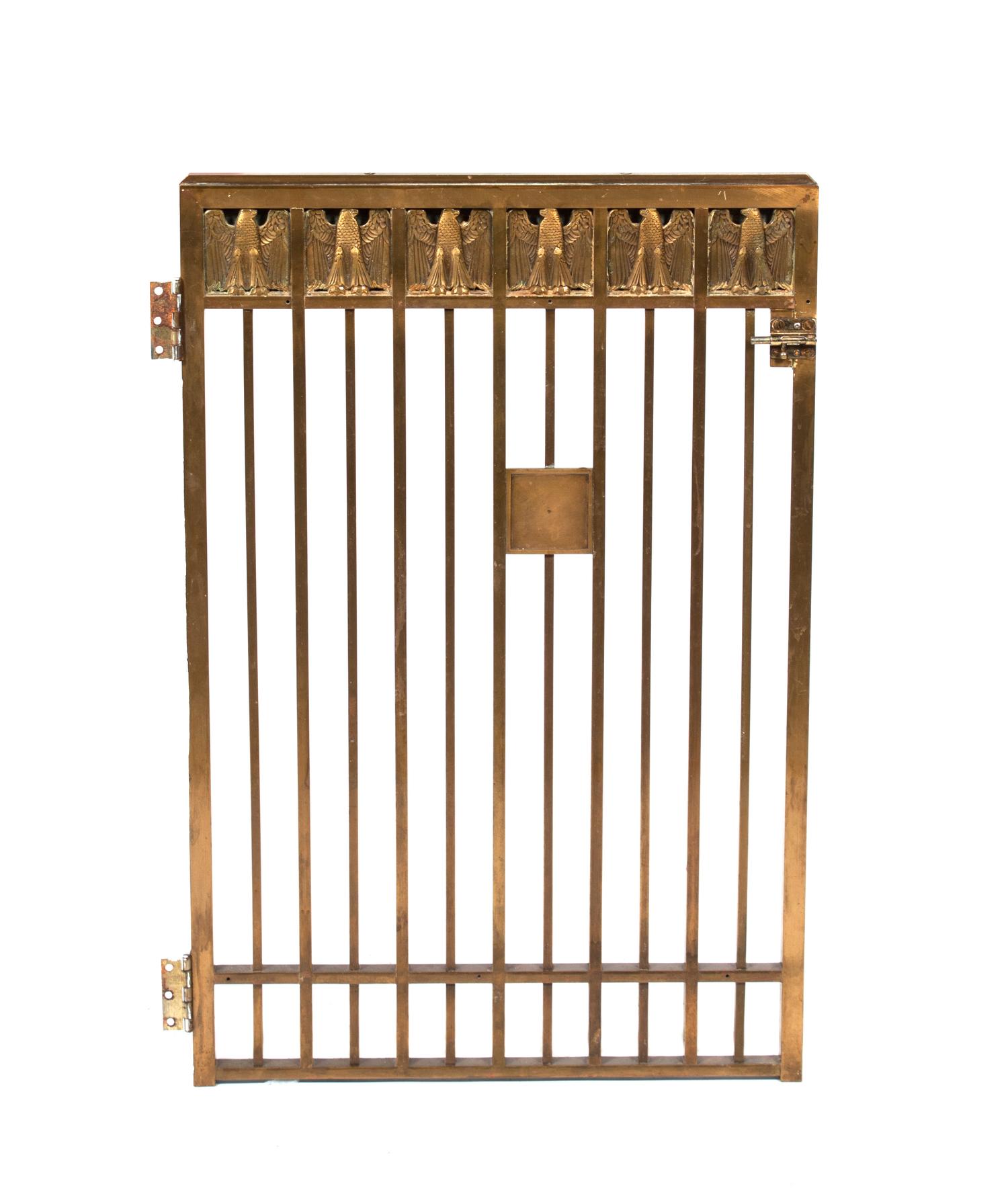 A Brass Gate and Railing Set Height 42 1/4 x length 140 3/4 inches.