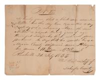 [ENSLAVEMENT]. Notice of capture for a "runaway slave" named Milton. Rushville, [IL], 24 July 1835.