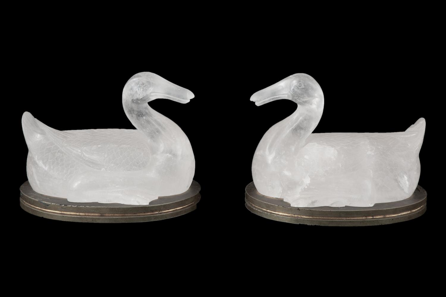 A Pair of Chinese Carved Rock Crystal Ducks