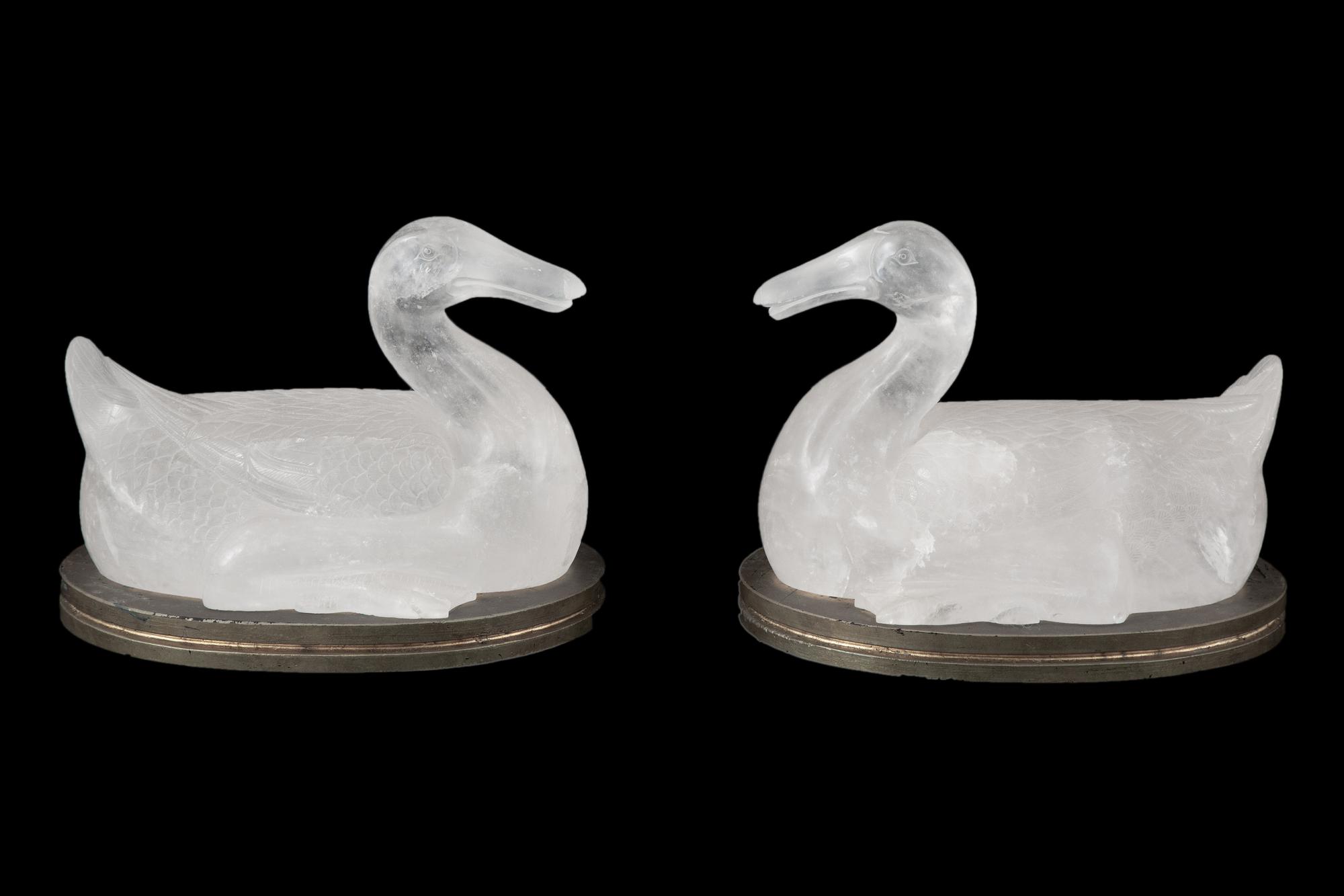A Pair of Chinese Carved Rock Crystal Ducks