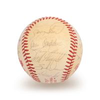 A 1986 Boston Red Sox American League Champions Team Signed Autograph Baseball with 32 Signatures (Beckett Authentication Services Letter BAS Certified),
