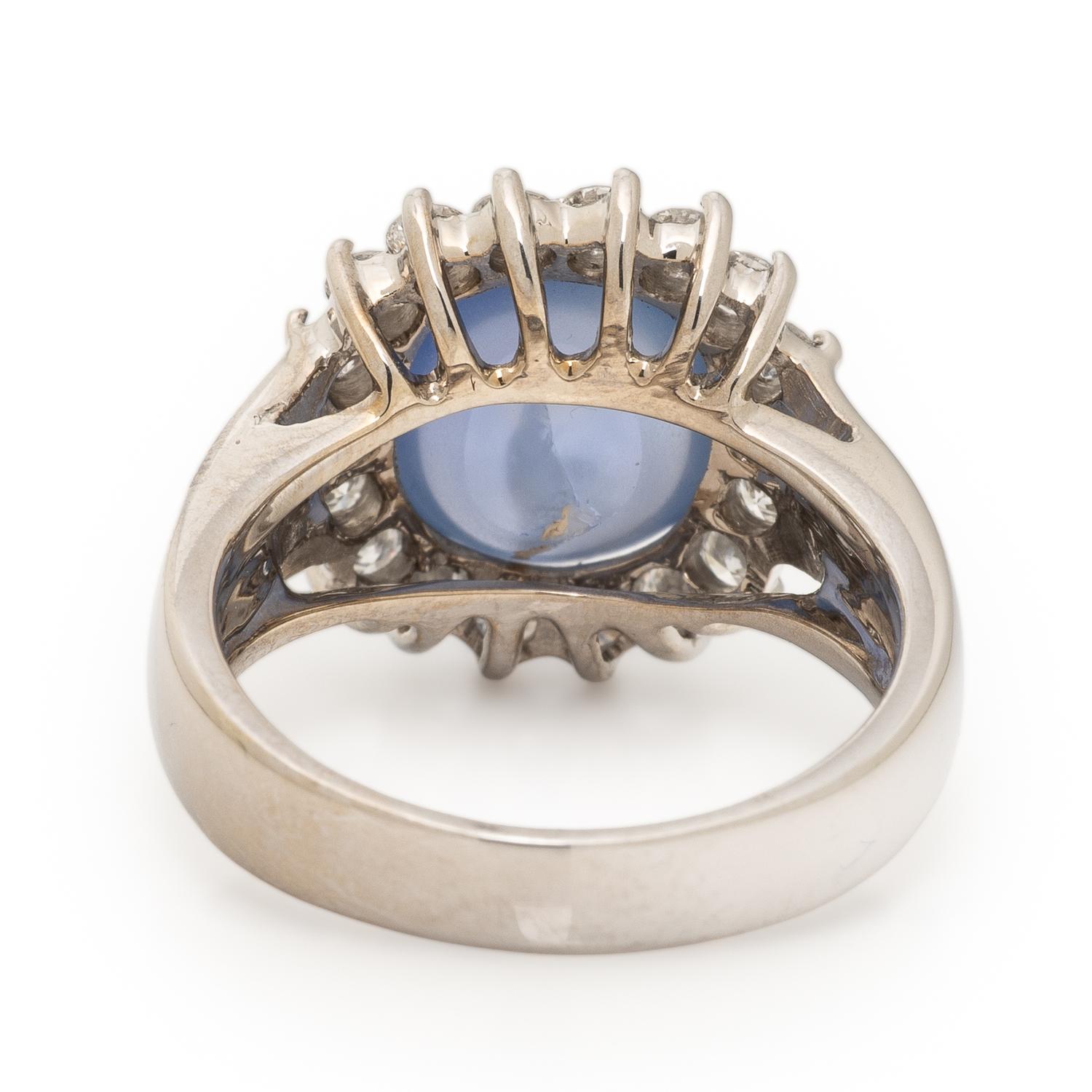 Star Sapphire, Diamond, and White Gold Ring