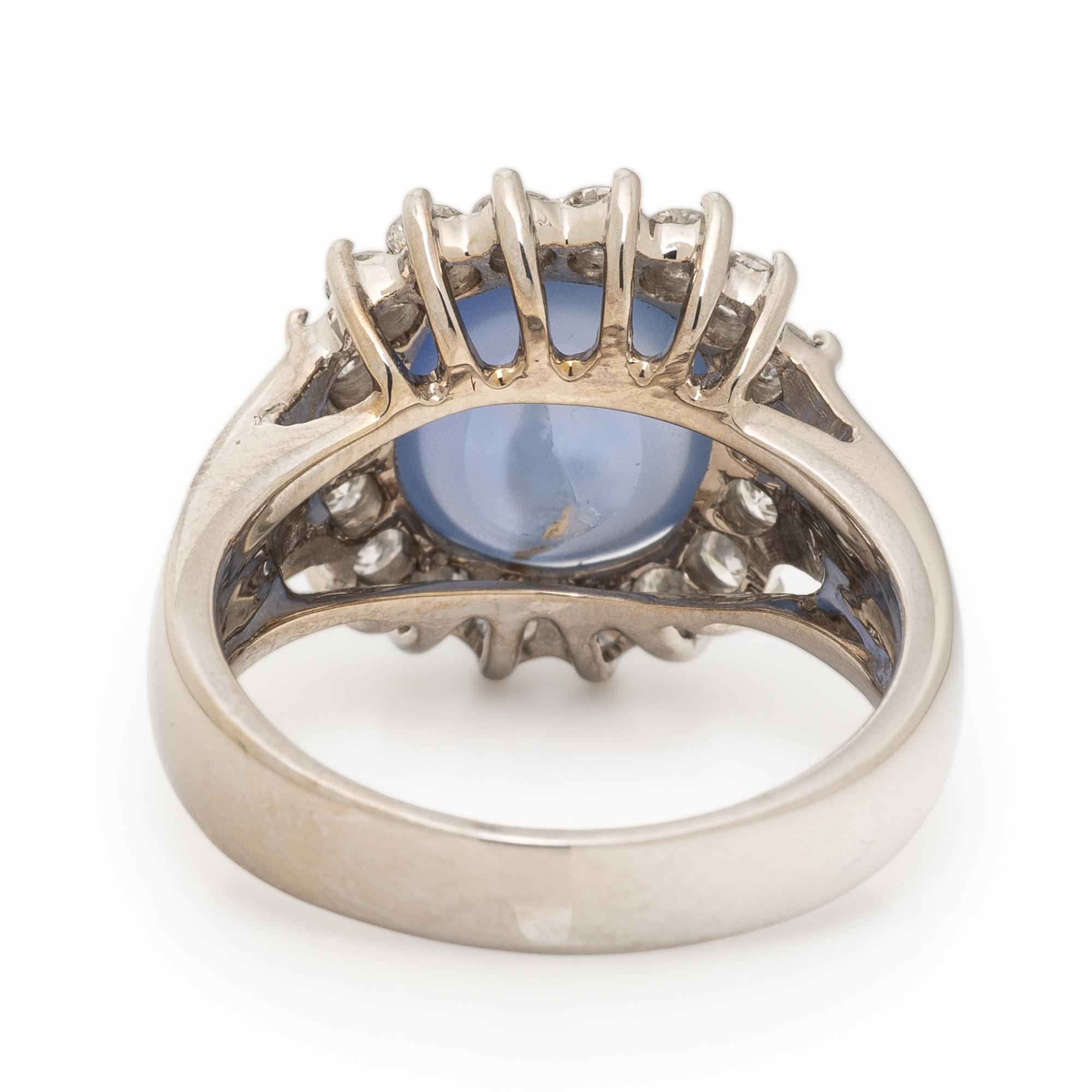 Star Sapphire, Diamond, and White Gold Ring