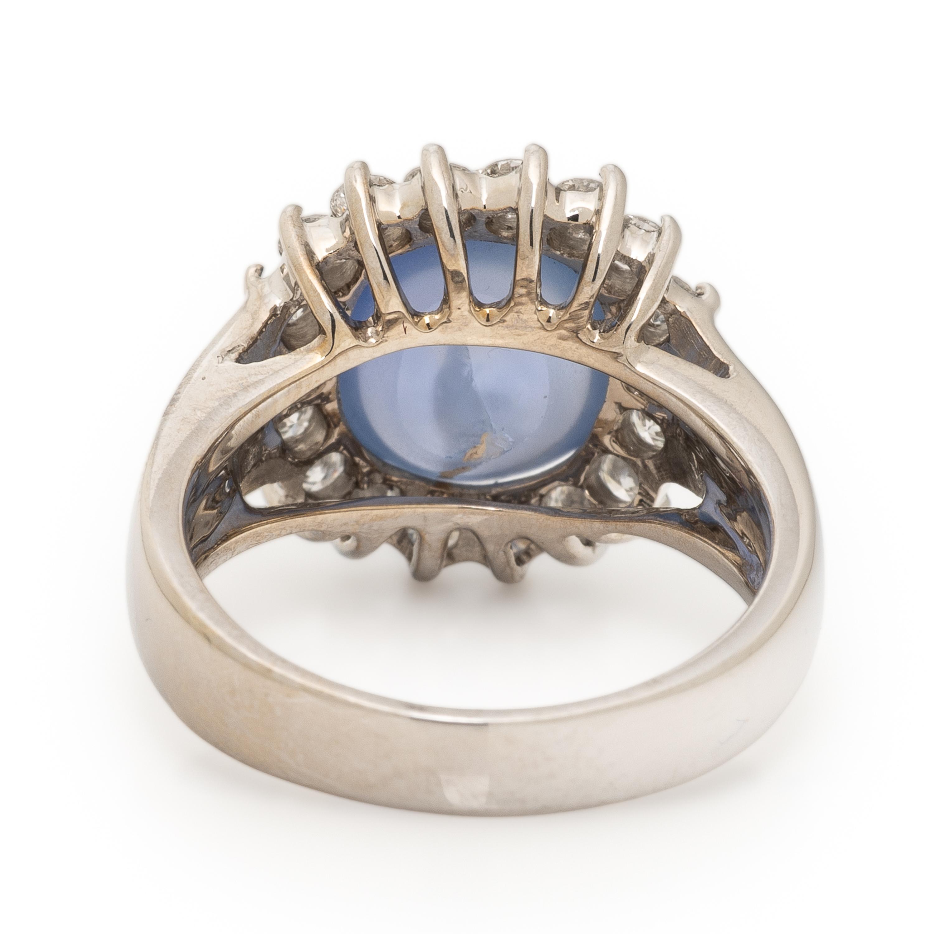 Star Sapphire, Diamond, and White Gold Ring
