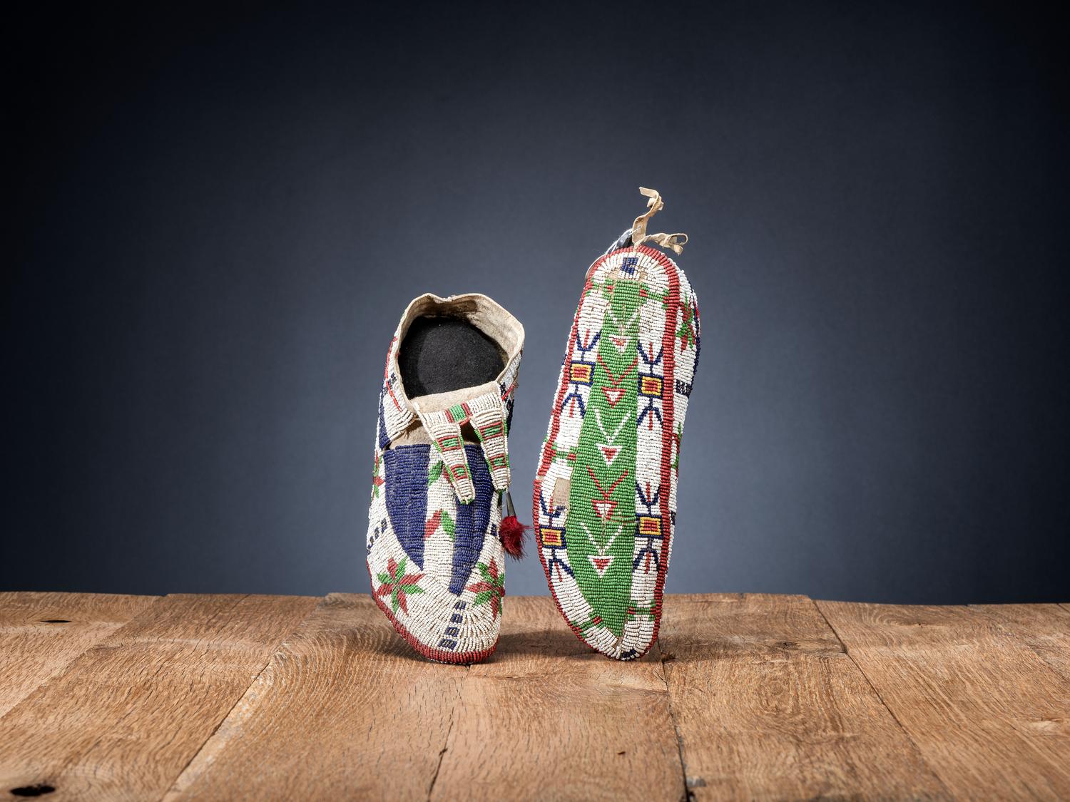 Sioux Fully Beaded Buffalo Hide Moccasins