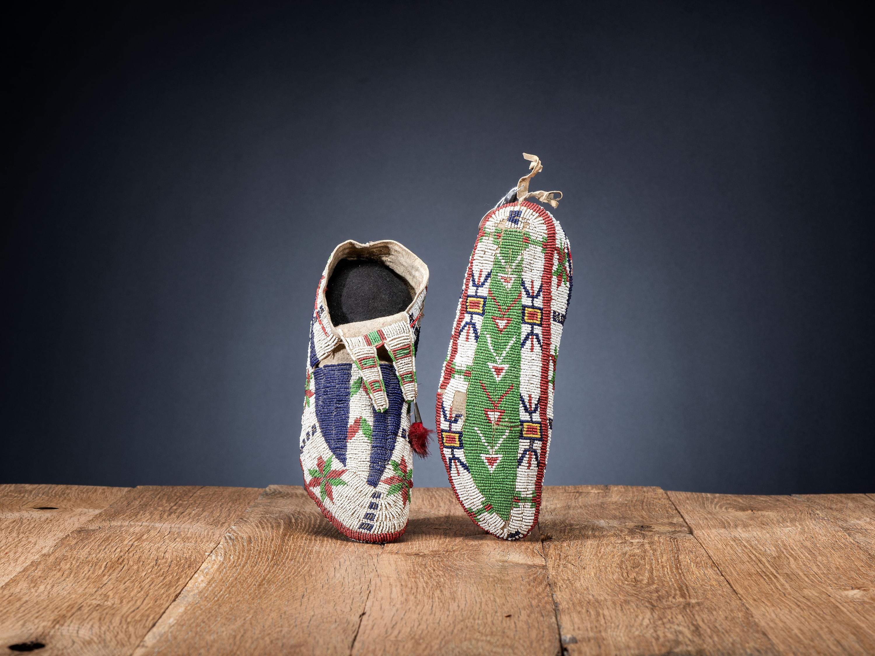 Sioux Fully Beaded Buffalo Hide Moccasins