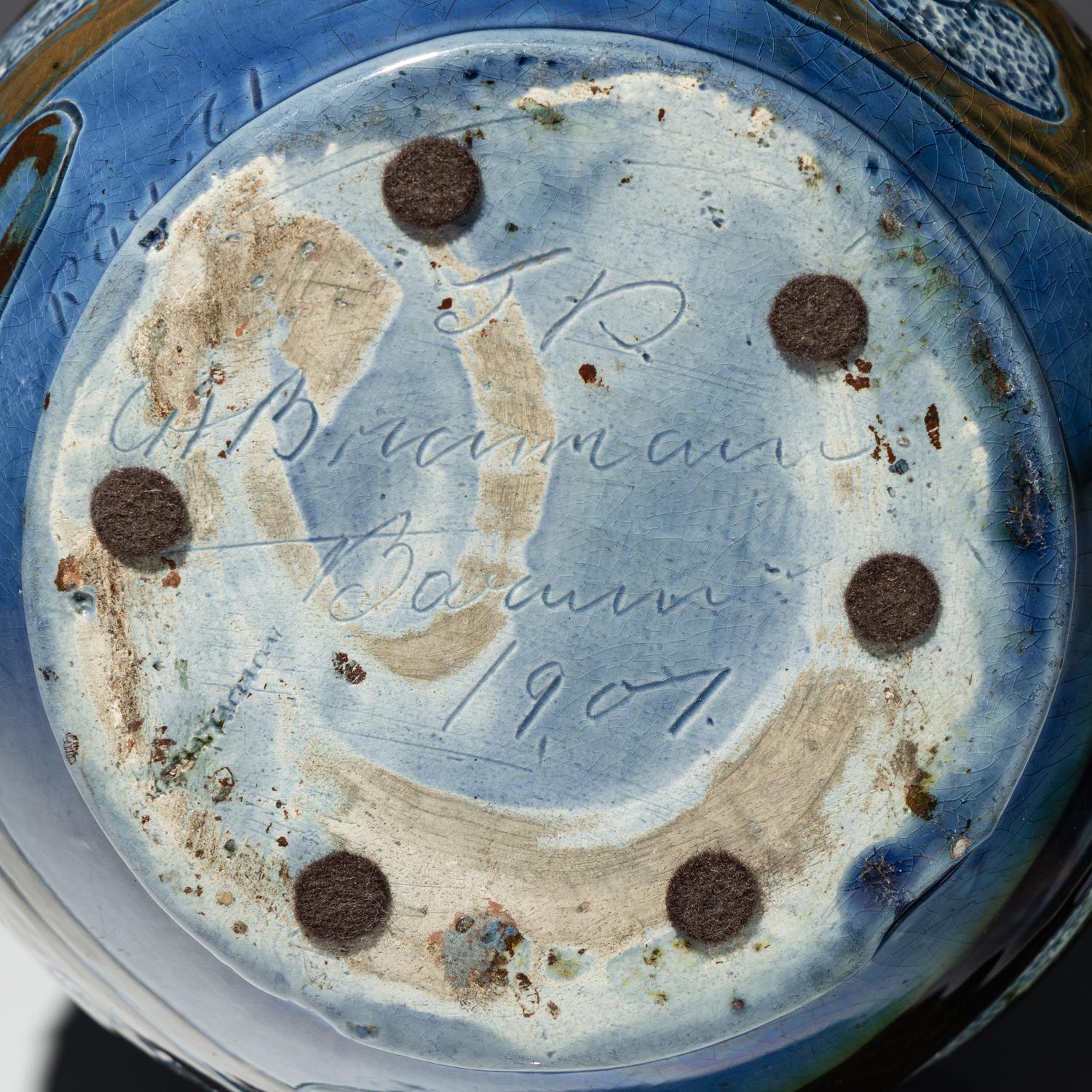 Three-handled vase with koi decor, 1907