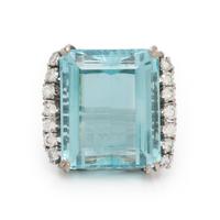 AQUAMARINE AND DIAMOND RING