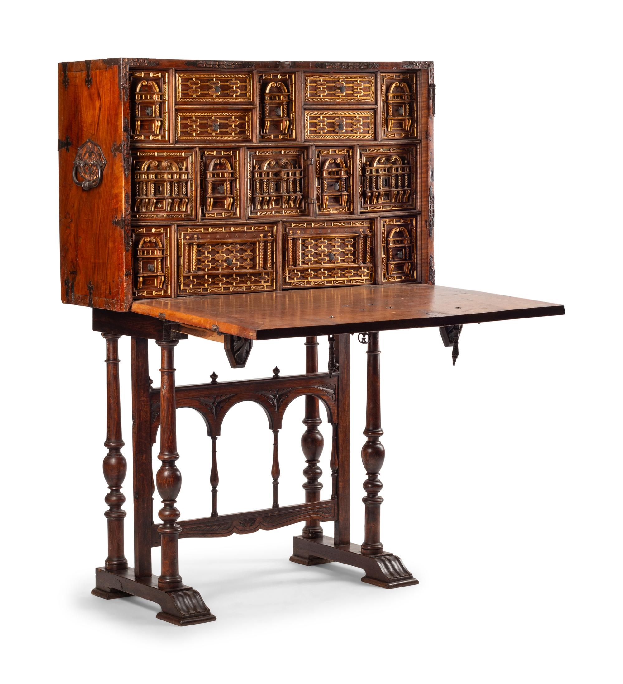 A Spanish Baroque Walnut Vargueño on Stand