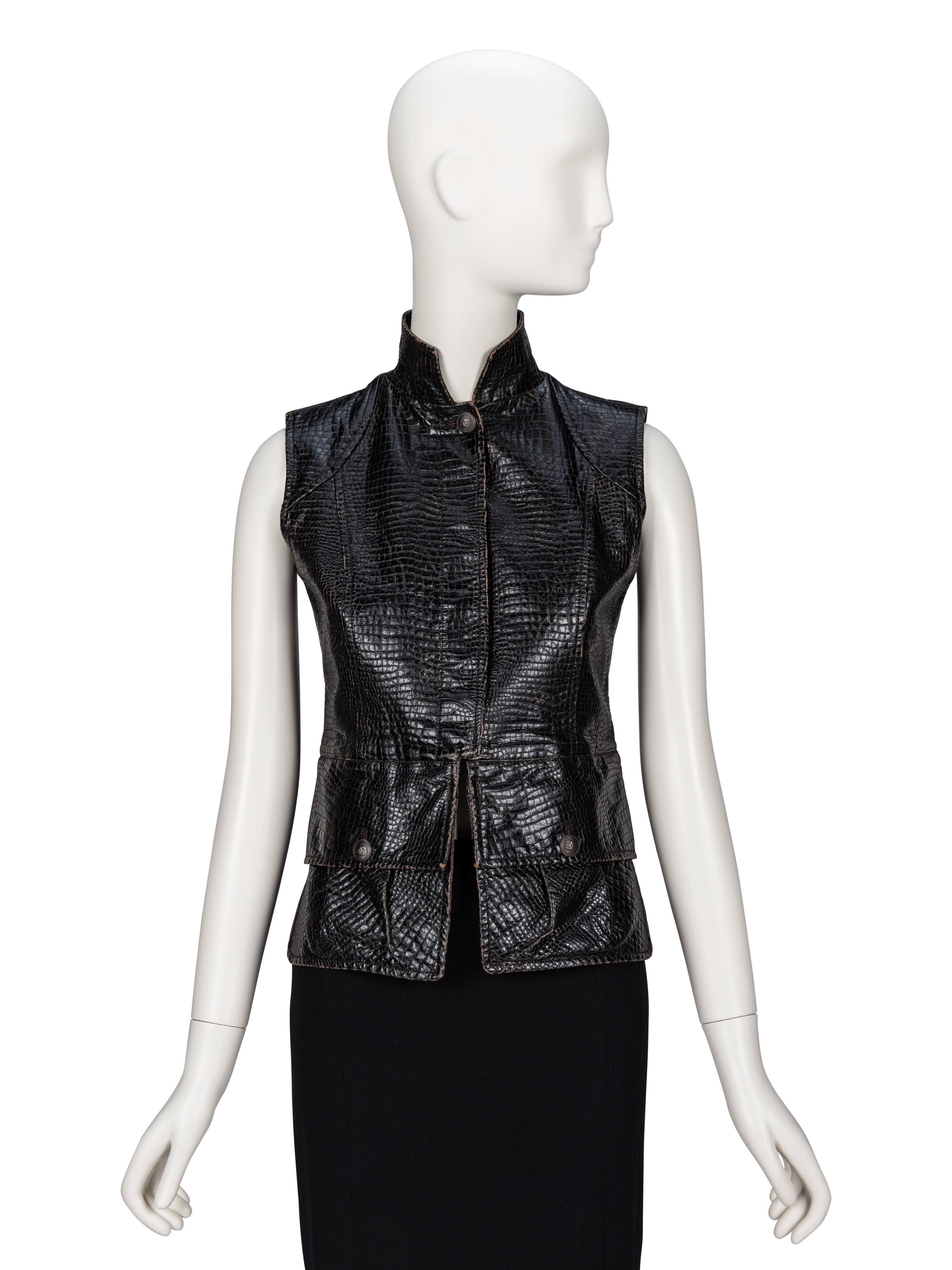 Chanel, Deep Brown Croc-Effect Gilet, F/W 2003
