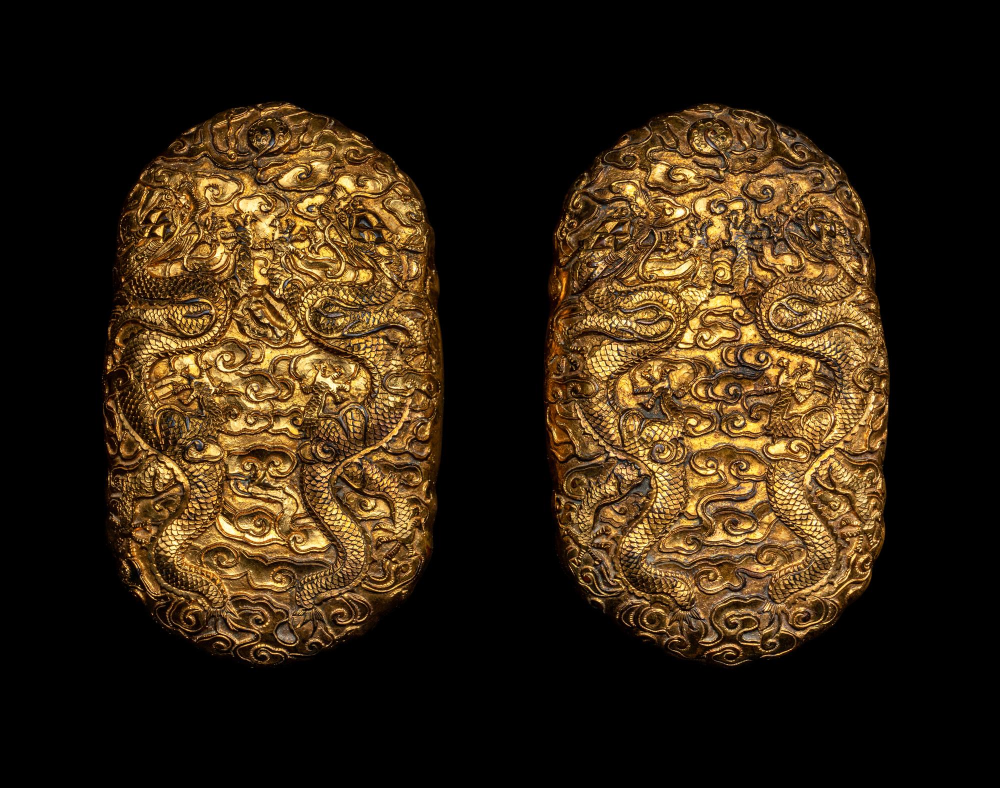 A Chinese Gilt Bronze 'Dragon' Two-Part Tally