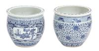 A Pair of Chinese Blue and White Porcelain Jardinieres Height 16 x diameter 15 inches. — 20TH CENTURY