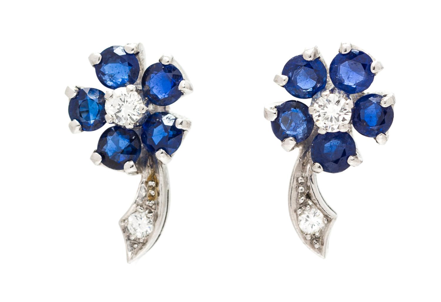A Pair of White Gold, Sapphire and Diamond Earrings, 3.50 dwts.