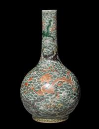 A Chinese Famille Verte Porcelain Bottle Vase