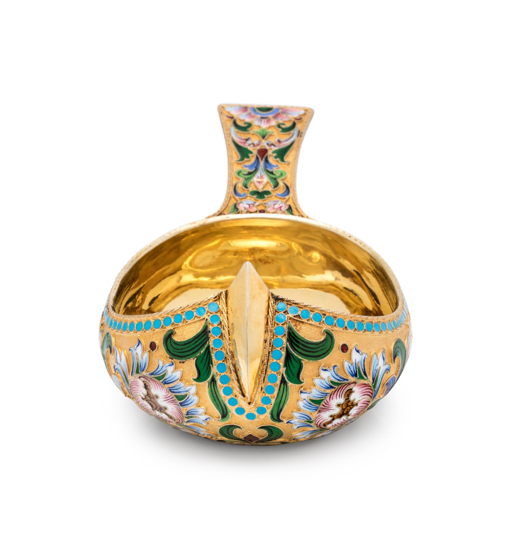 A Russian Silver-Gilt and Shaded Enamel Kovsh