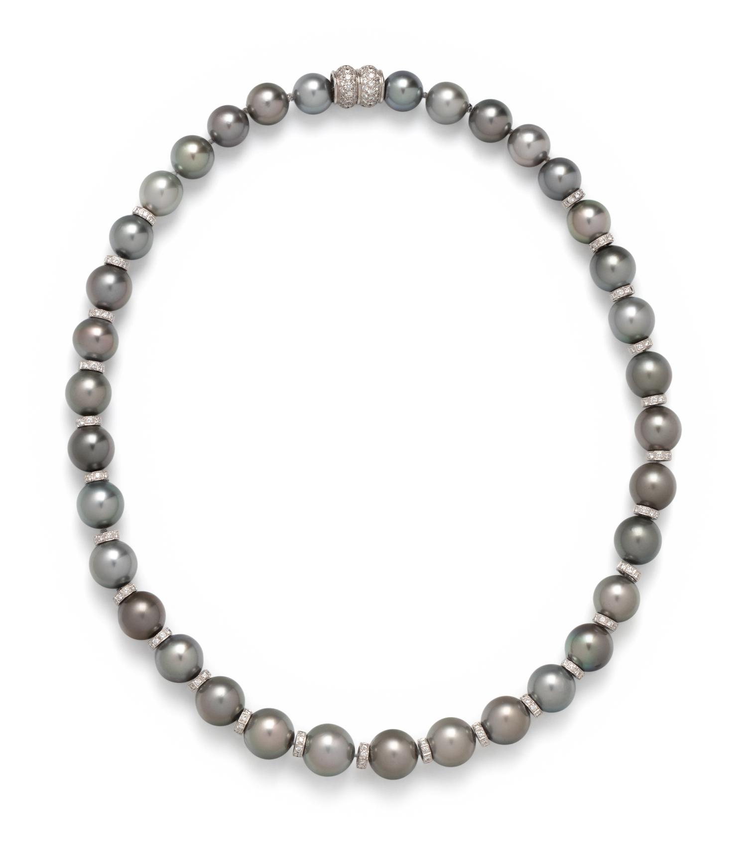 CULTURED TAHITIAN PEARL AND DIAMOND NECKLACE