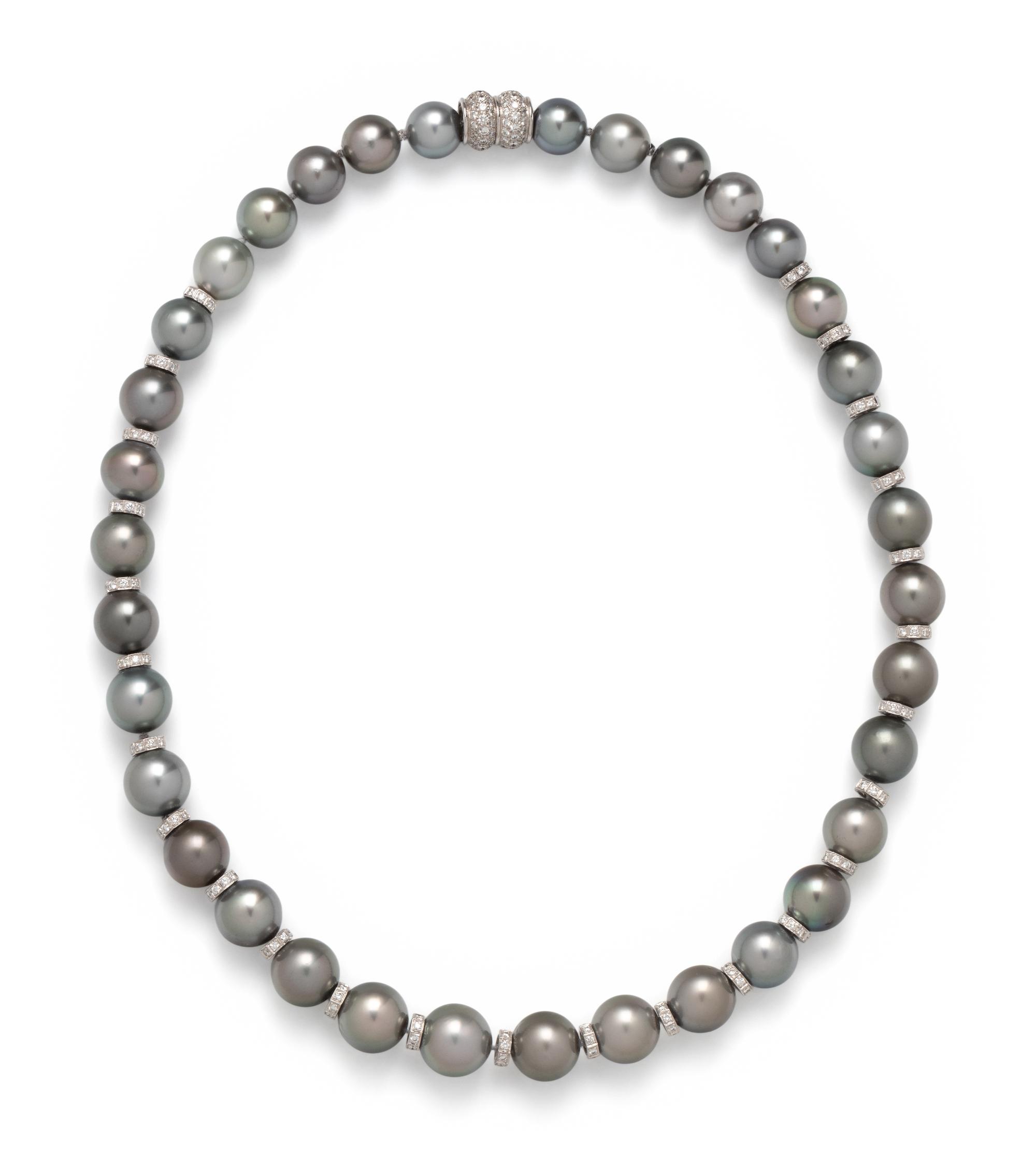 CULTURED TAHITIAN PEARL AND DIAMOND NECKLACE