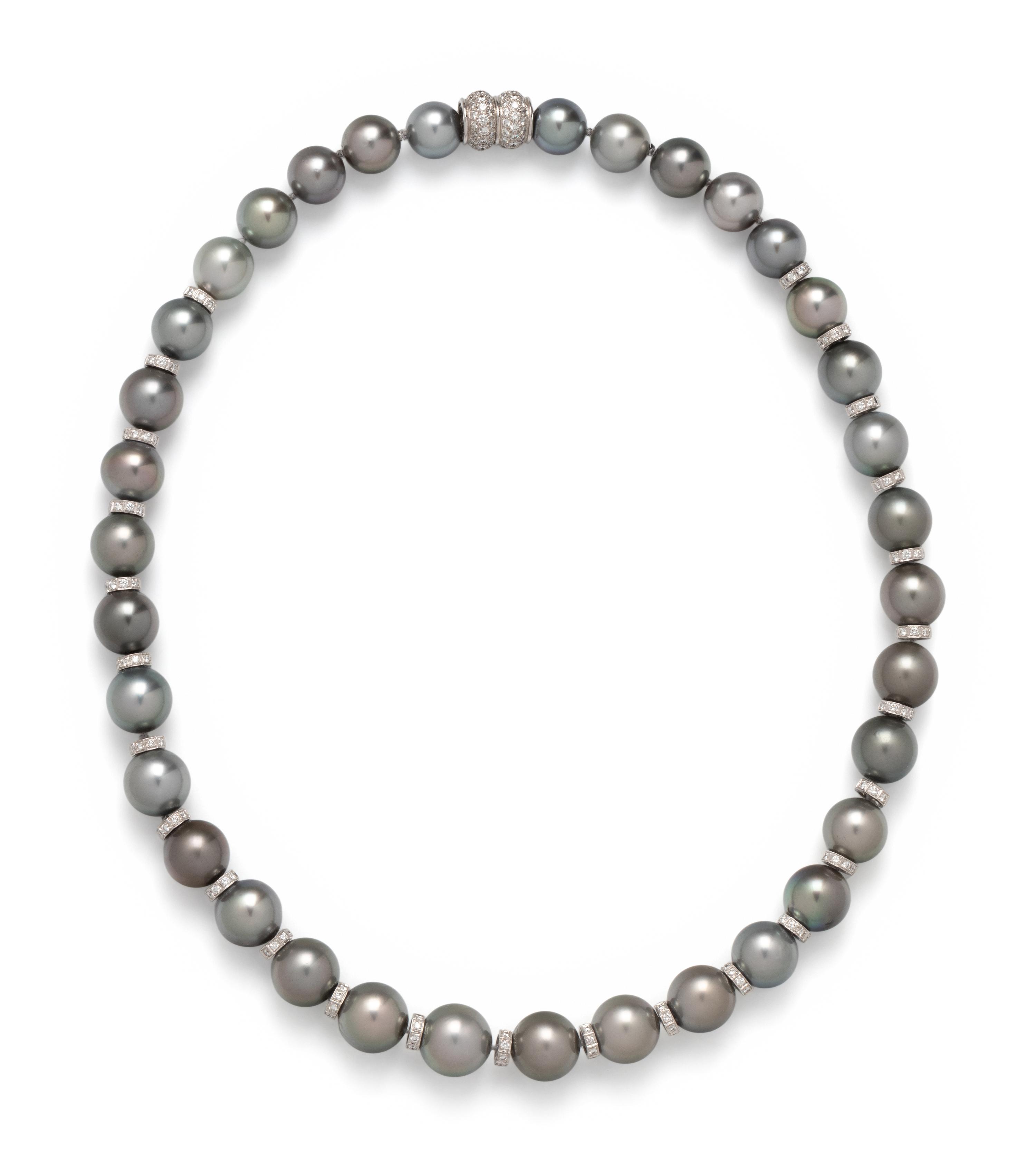 CULTURED TAHITIAN PEARL AND DIAMOND NECKLACE