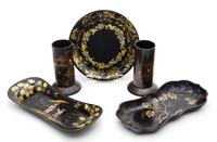 A Collection of Chinoiserie Decorated Papier Mache Articles Length of longest 9 3/4 inches. — 19/20TH CENTURY