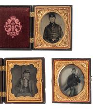 [CIVIL WAR]. 5 sixth plate cased images of soldiers incl. one possibly European, plus.