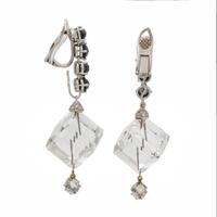 Rock Crystal Quartz, Black Diamond, and Diamond Earrings